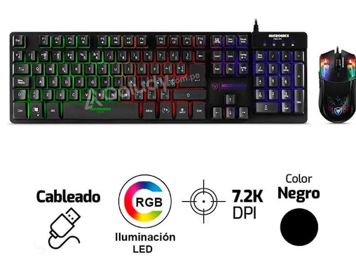 COMBO GAMER NEON MIC GT1000 – Teclado + Mouse RGB USB (Micronish)