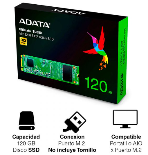 DISCO DURO M.2 ADATA 120GB (2 ranuras, PCI/BOX)