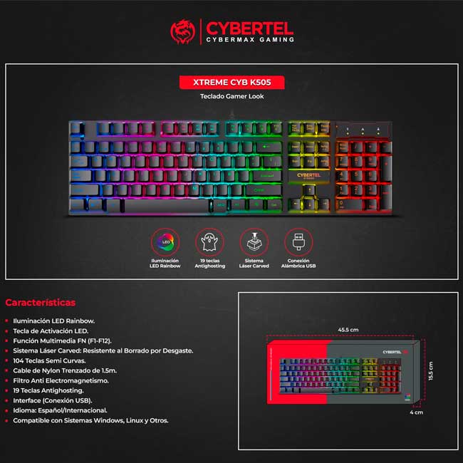 TECLADO CIBERTEL MOD EXTREME K505 NEGRO LUCES LED