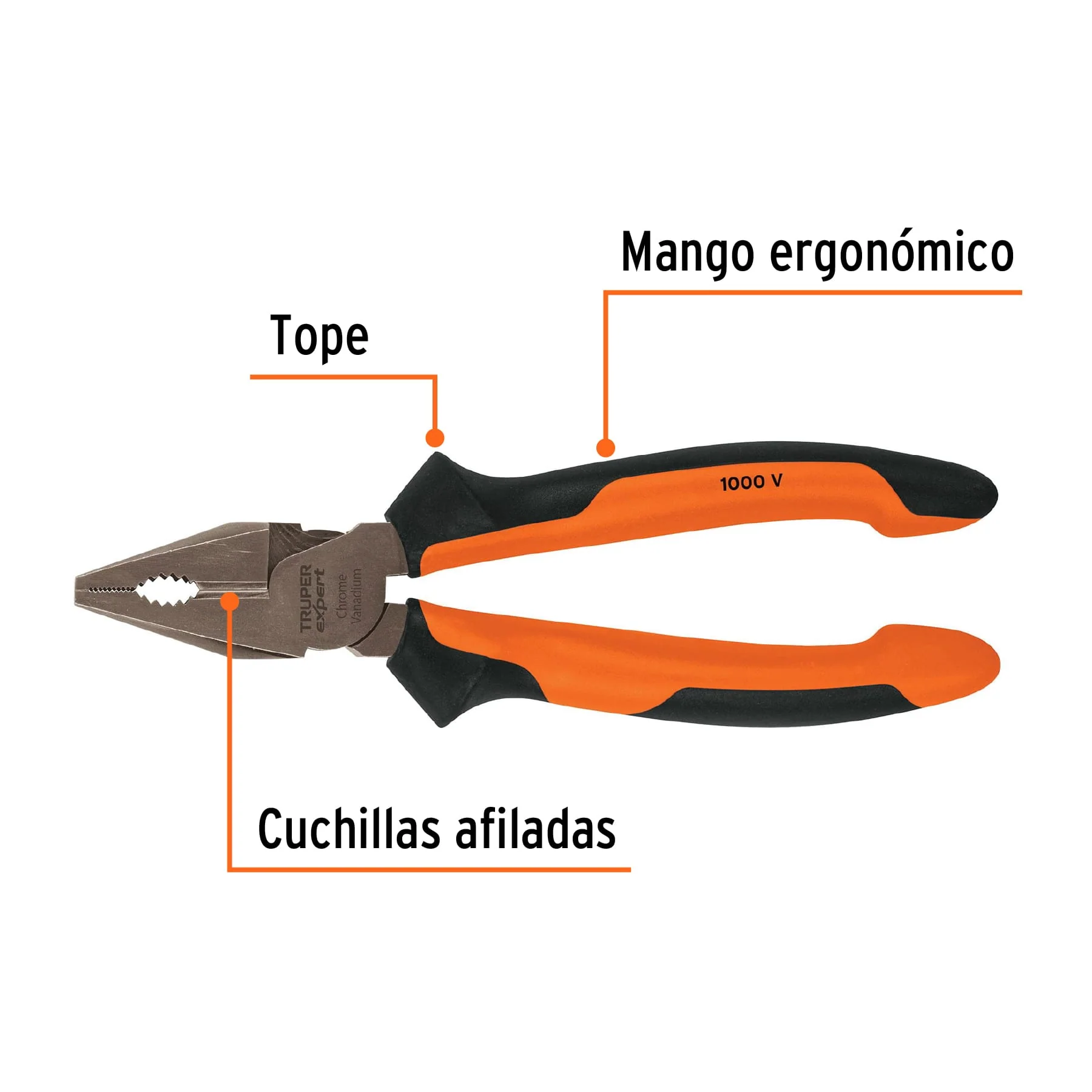 PINZA PROFESIONAL DE ELECTRICISTA 8" TRUPER HASTA 1000 V