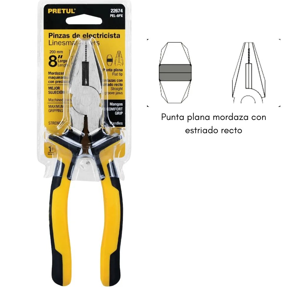 ALICATE PRETUL 8" PUNTA DE ELECTRICISTA