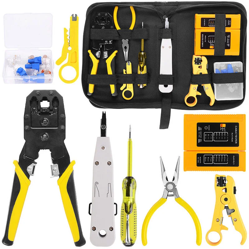KIT DE RED/ GRIMPIADOR/ TESTEADOR/ BATERIA/ CORTA CABLE/ DESARMADOR/ RJ45/ CABLES/