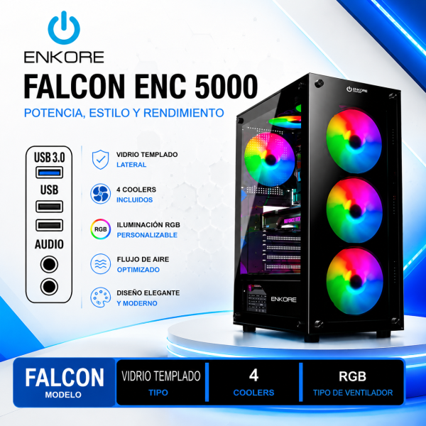 CASE ATX MOD FALCON  ENKORE 5000 RAINBOW 4 FAN SIN FUENTE