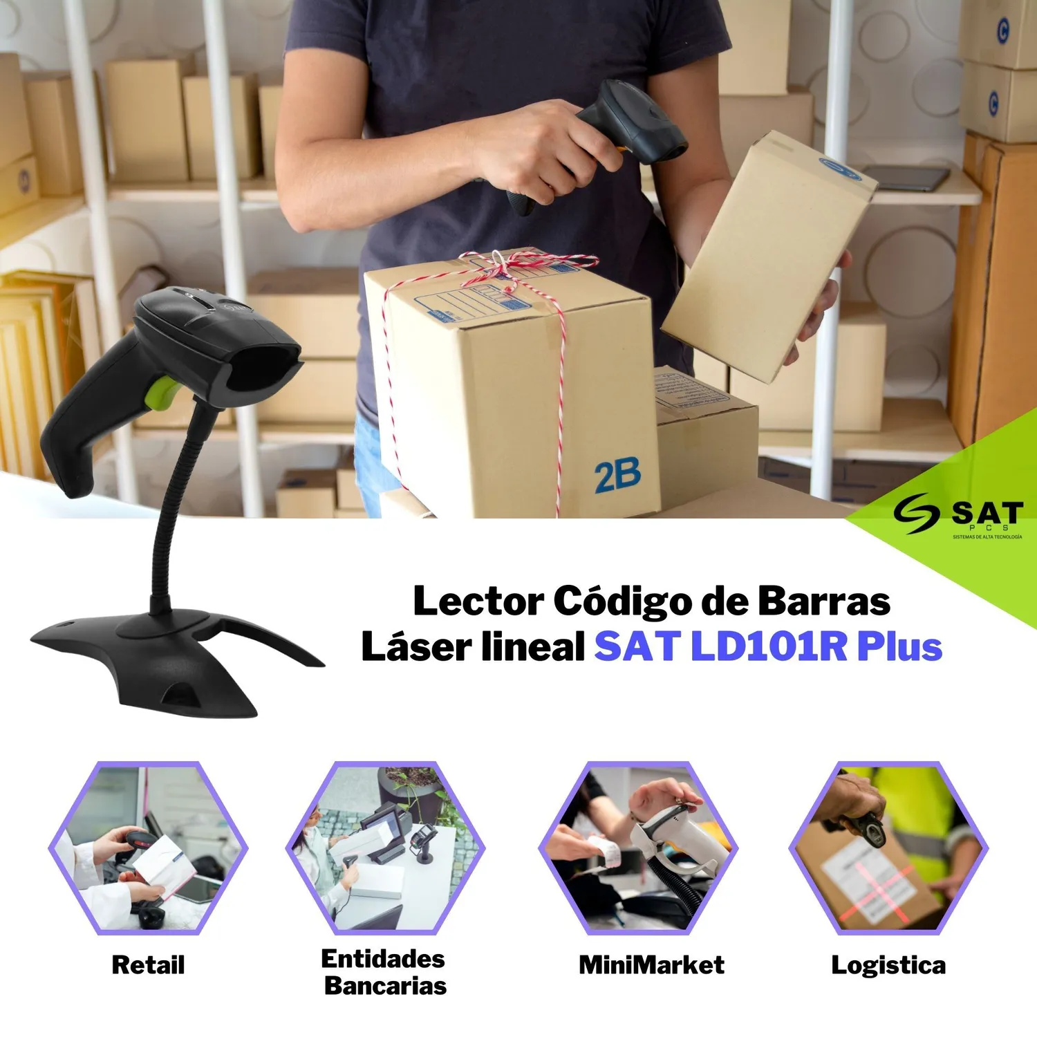 LECTOR DE CODIGOS DE BARRAS LASER LINEAL SAT LD101R PLUS USB