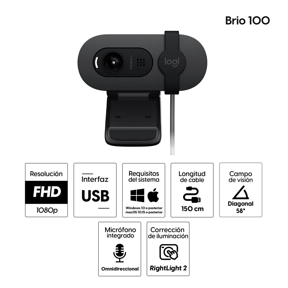 CAMARA WEB LOGITECH MOD BRIO 100 RESOLUCON 1080