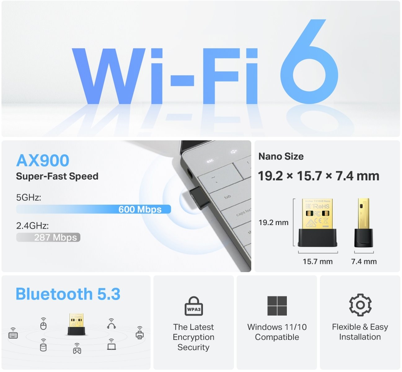 TP LINK ARCHER X10 NANO X900 WIFI 6.00 BLUETOOH USB 5.3