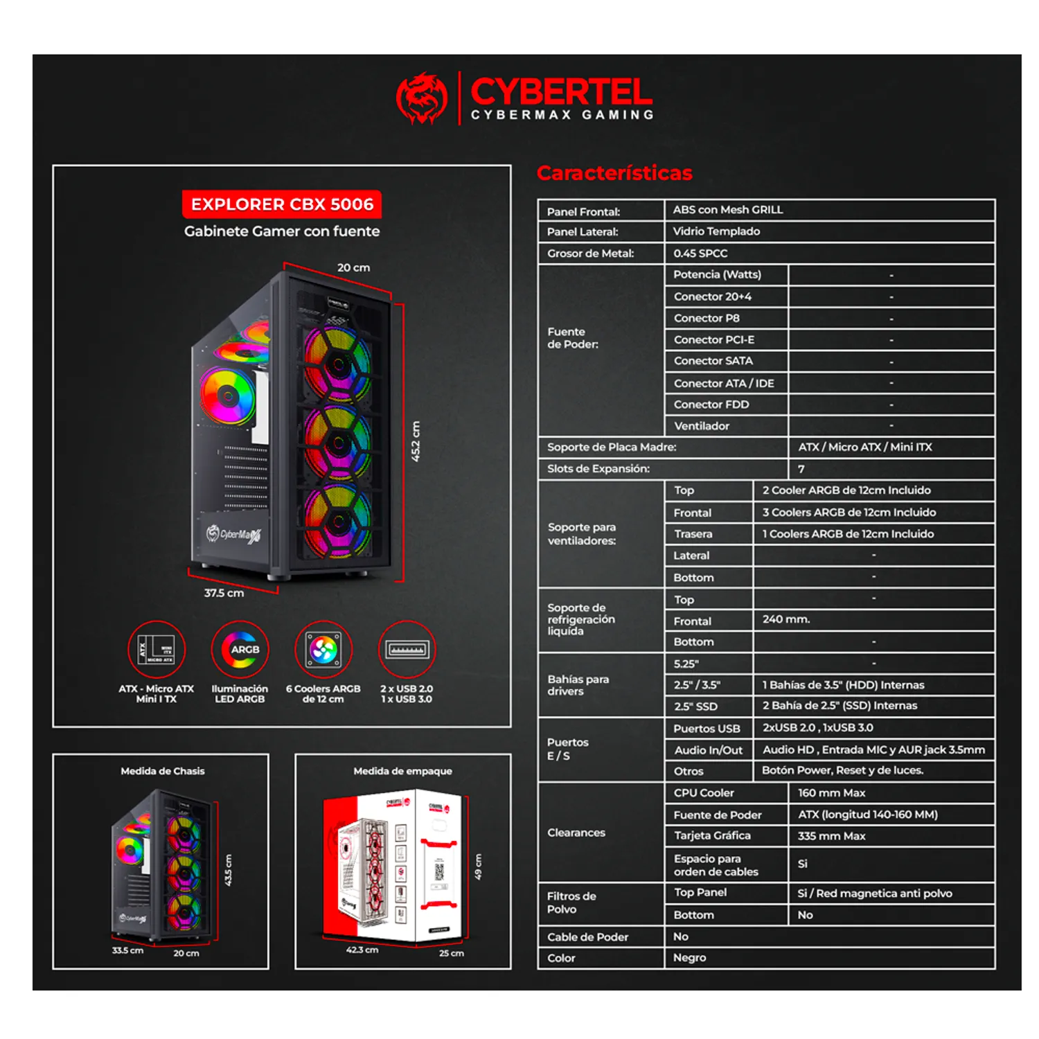 CASE ATX MOD EXPLORER CBX 5006 6 VENTILADORES RGB SIN FUENTE