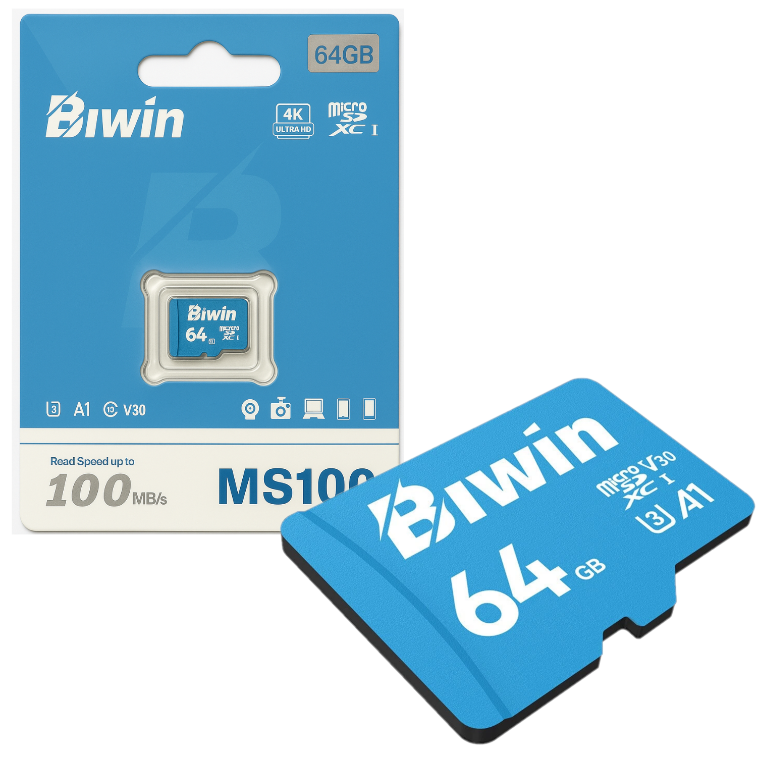 MEMORIA MICRO CARD SD 64 GB BIWIN 4K A1- V30 ULTRA HD