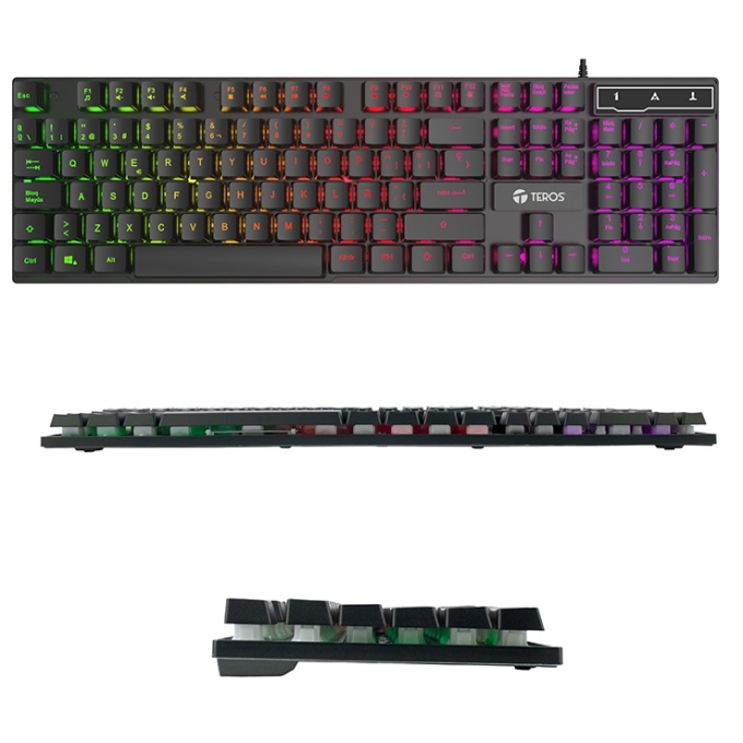 TECLADO GAMING TEROS LUCES RGB MOD 4072 BK- USB
