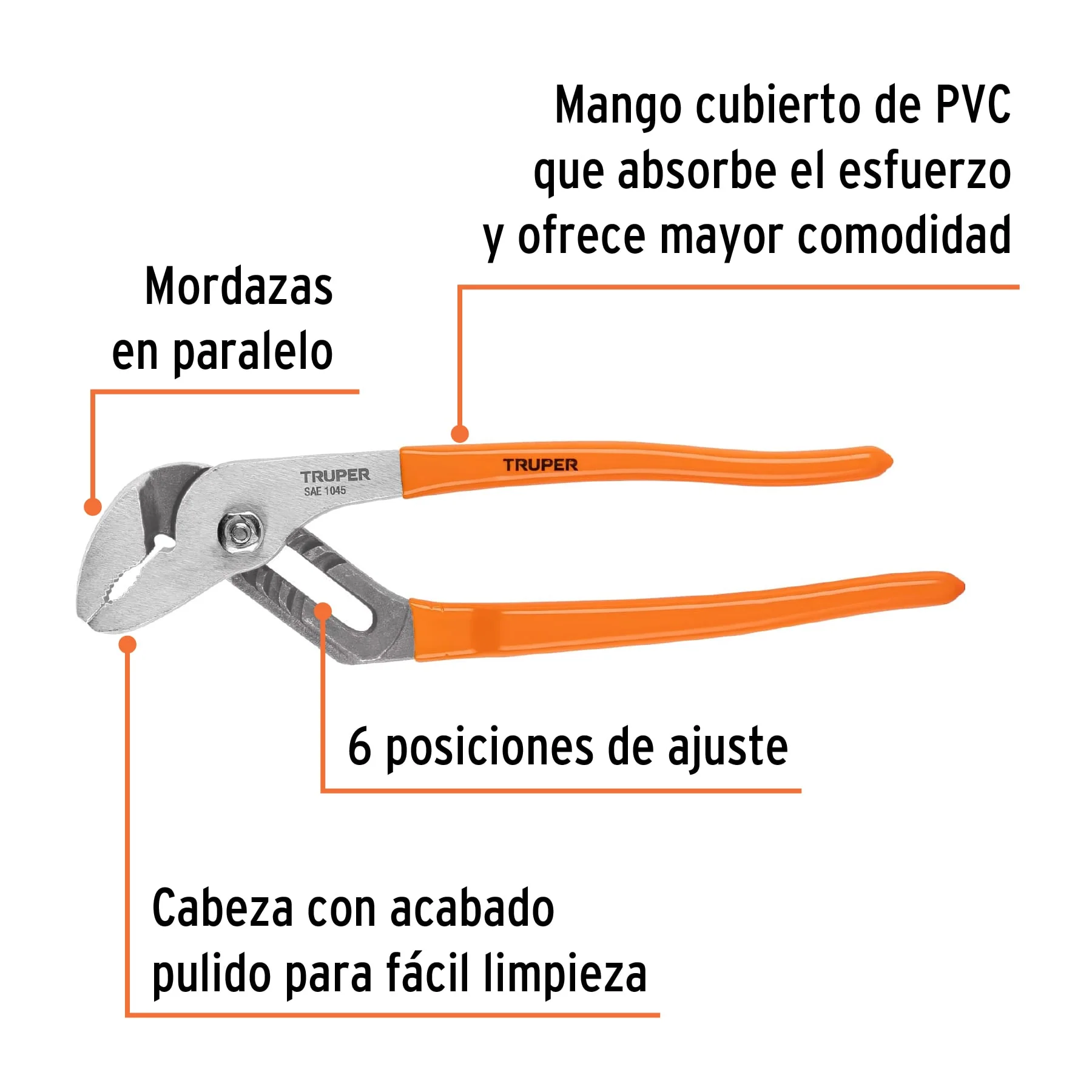 PINZA DE EXTENSION ACABADO NIQUELADO TRUPER 6 POSICIONES