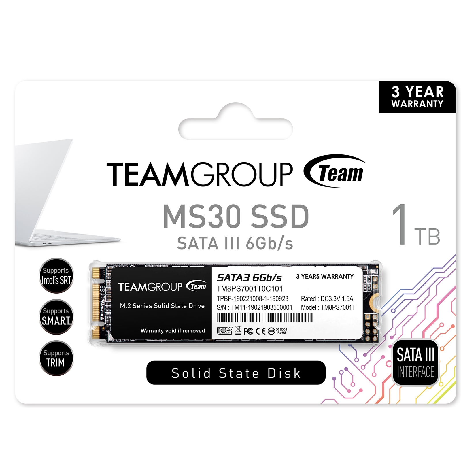 DISCO DURO M.2 1TB MS30 TEAM GROUP NVEM PCI NGFF 2 RANURAS X 12MG