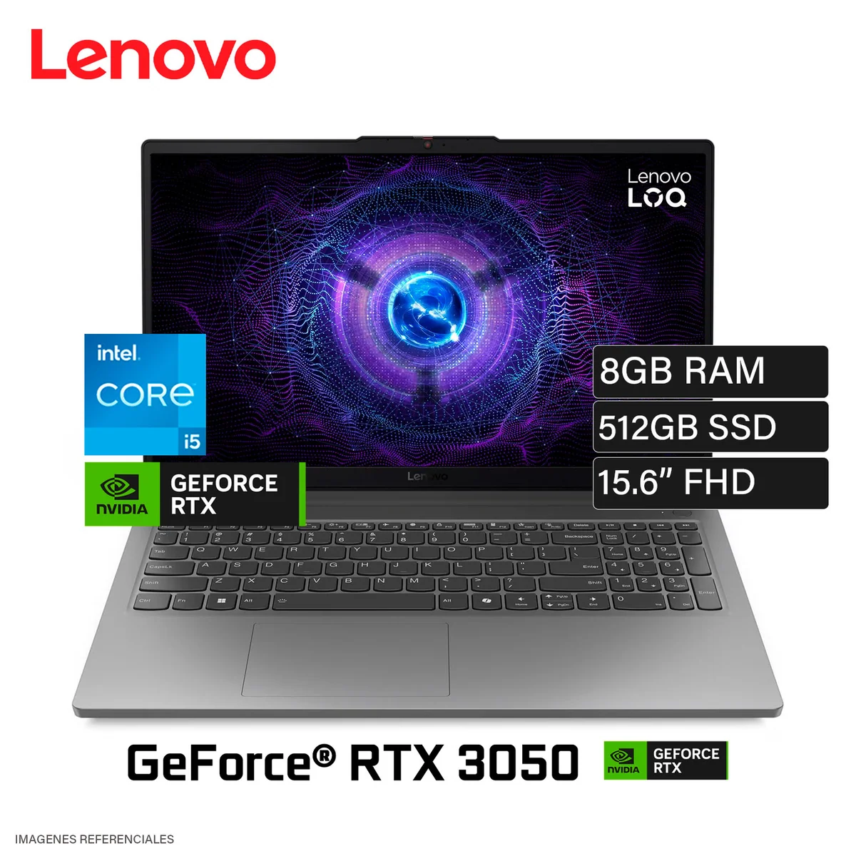 NOTEBOOK LENOVO LOQ 15IAX9E CORE  I5 12450HX  ESSENCIAS INTEL /DDR5 8GB BUS 4800/ DISCO DURO M.2 512GB / PANTALLA FHD15.6" /1920X1080/TARJETA de VIDEO