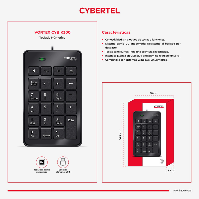 TECLADO NUMERICO USB CIBERTEL K300 VORTEX