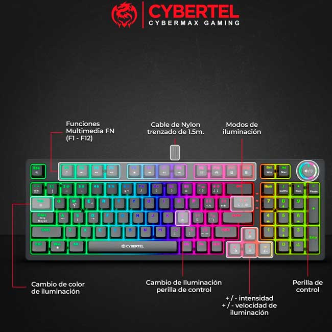 TECLADO CIBERTEL STRIKER CBX K1005 96 TECLAS RGB