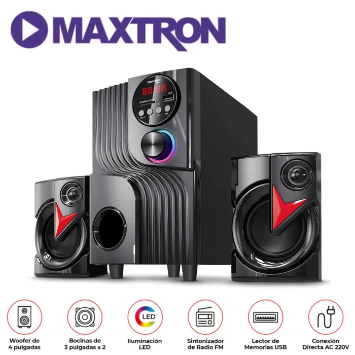 PARLANTE MOD HERTZ MAX S201/ BLUETOOH/ CONTROL REMOTO/ RADIO/ USB RGB MAXTRON