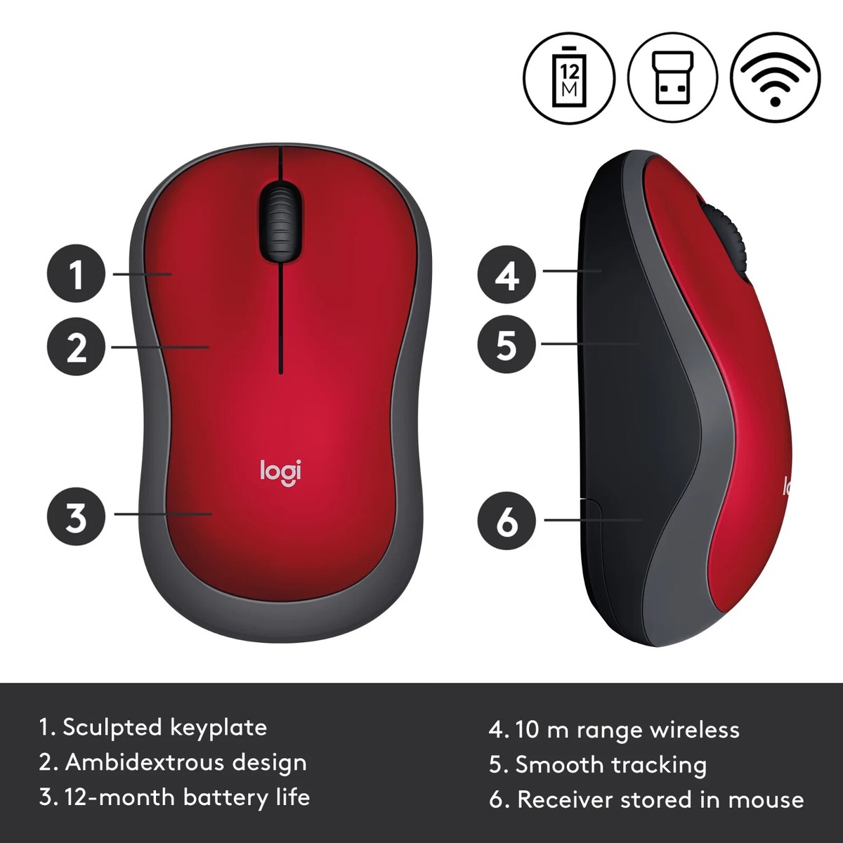 MOUSE LOGITECH M185 WIRELESS RED -NEGRO