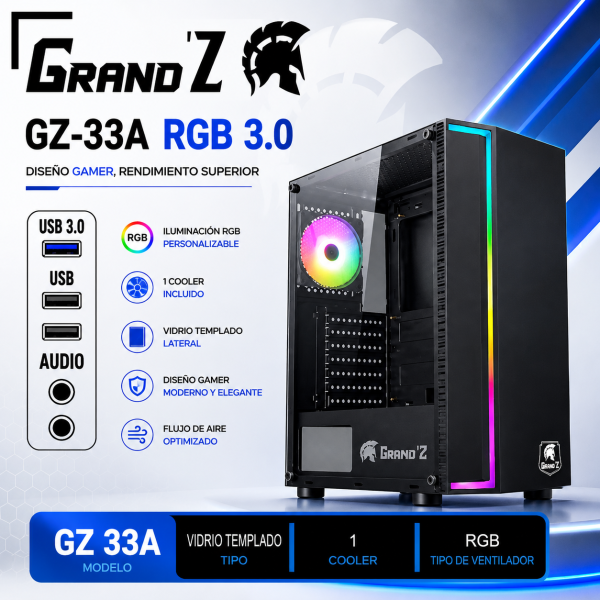 CASE ATX MOD GRAND Z GZ-33A RGB SIN FUENTE DE VIDRIO