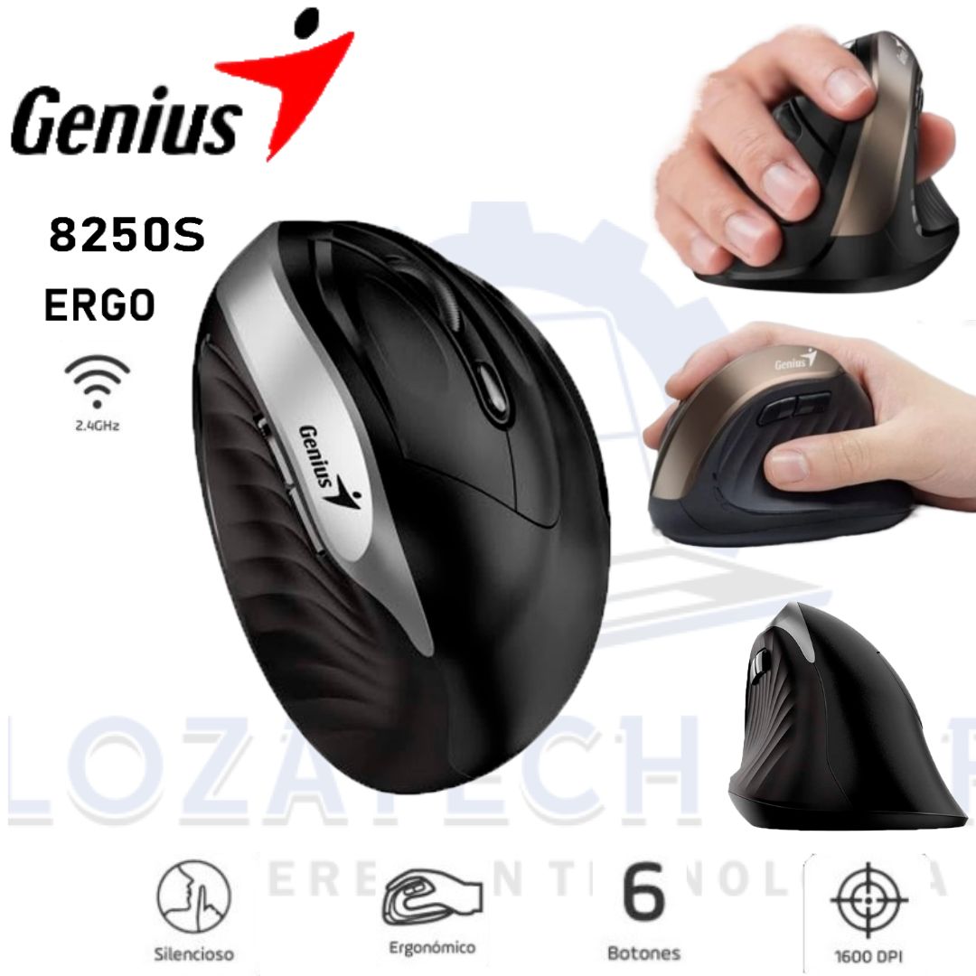 MOUSE GENIUS ERGONOMICO MOD 8250S VERTICAL 6 BOTONOS IRON GREY