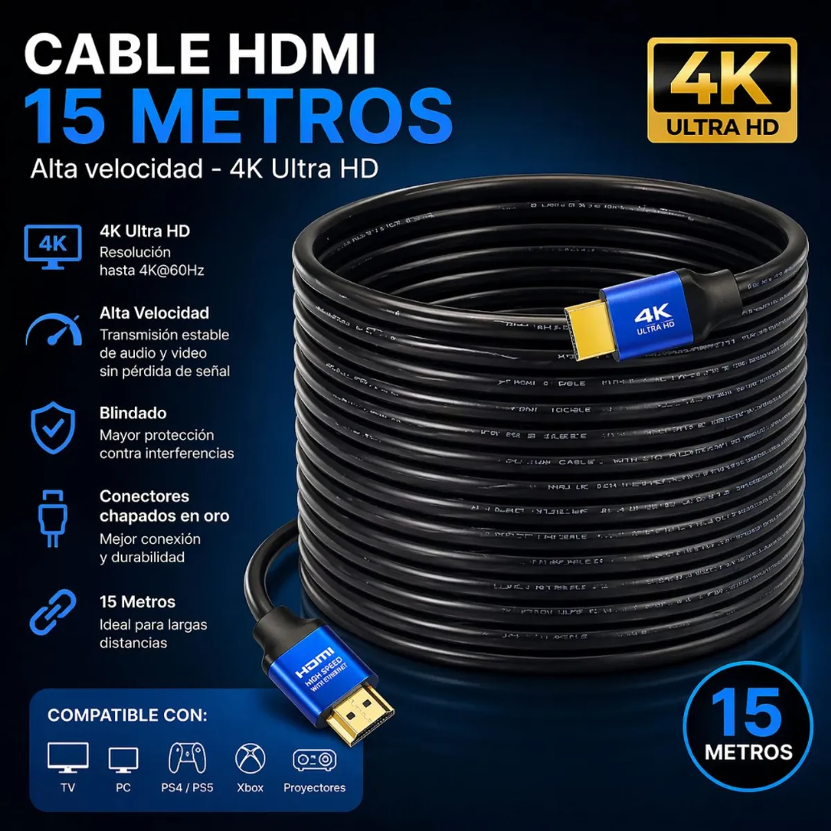 CABLE HDMI 4K 15 METROS