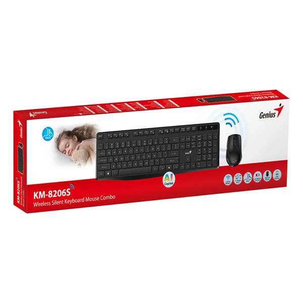 COMBO TECLADO Y MOUSE GENIUS WIRELES KM 8206S AI COPILOT SILENT MULTI